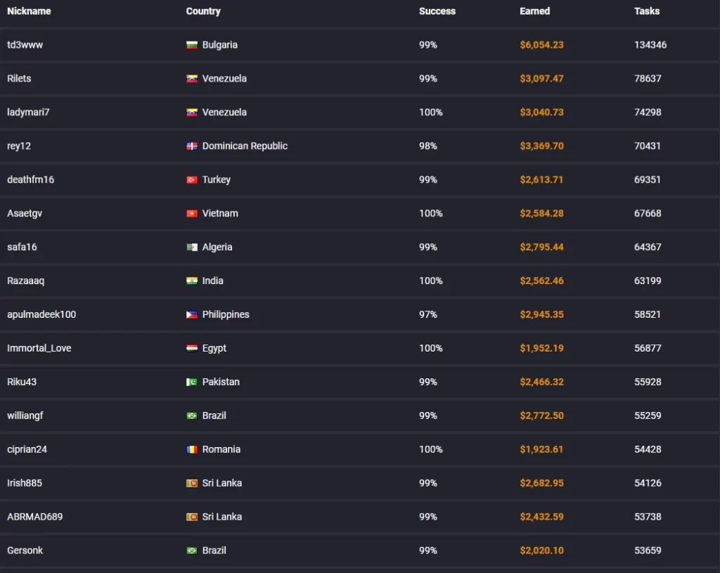 Picoworkers top Earnings