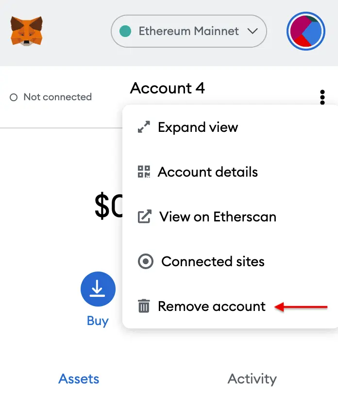 Remove account from Metamask