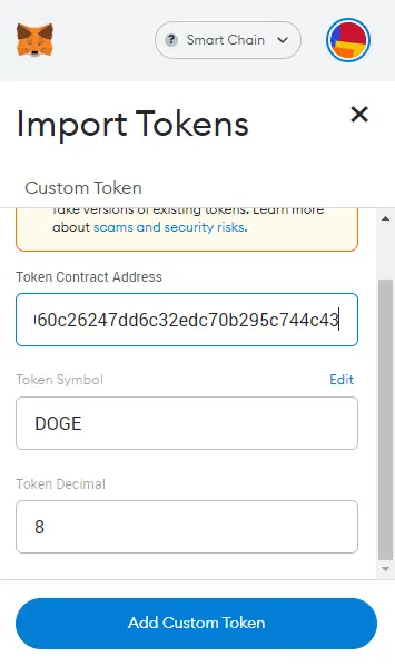 Import Dogecoin to Metamask