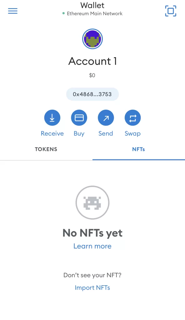 Metamask mobile app how to add NFT