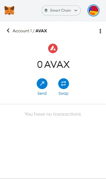 Select AVAX from the asset menu in metamask