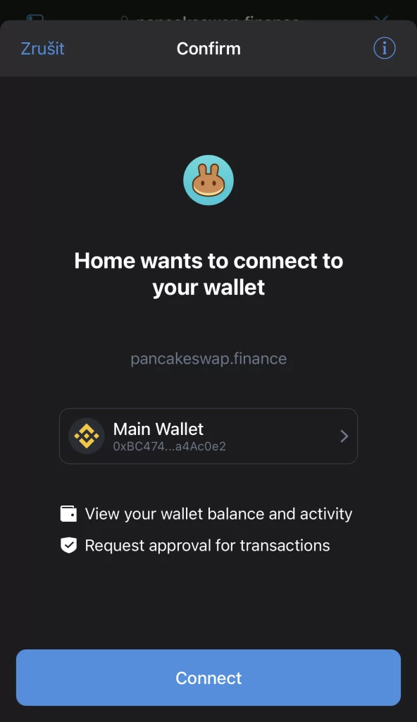 Approve the Trust Wallet to PancakeSwap connection