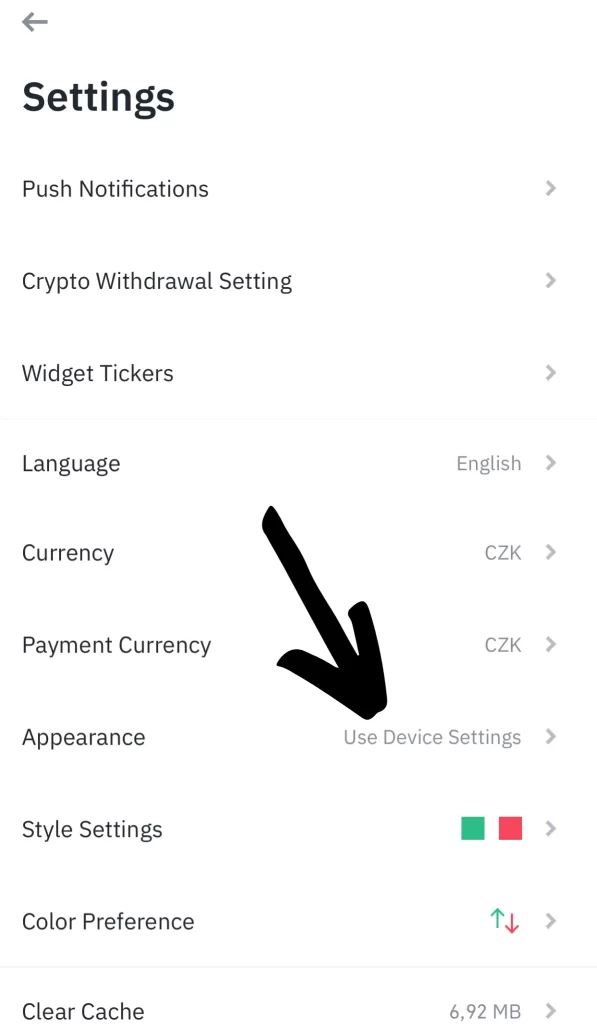 Find Appearance in settings
