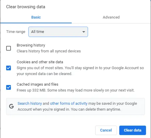 How to clear Chrome Browsing Data