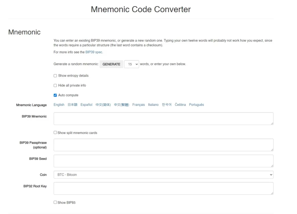 Mnemonic Code converter