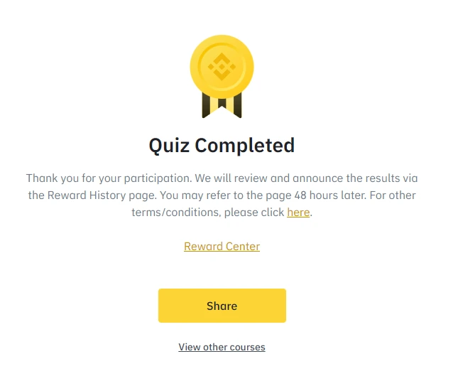 You have succesfully completed Learn & Earn Binance quiz