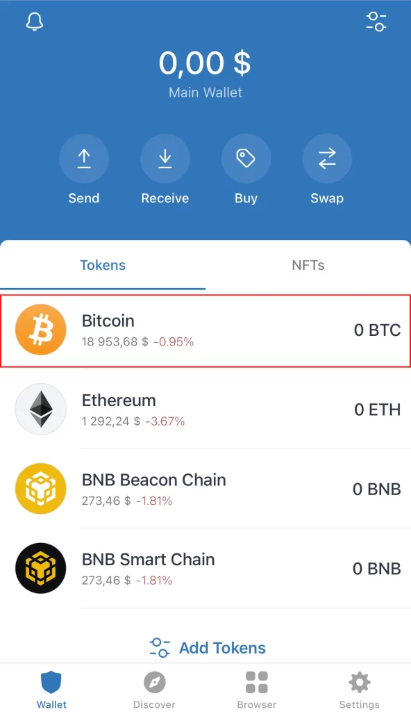 Choose which crypto address you want in Trust Wallet