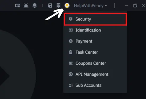 Go to security settings in Binance