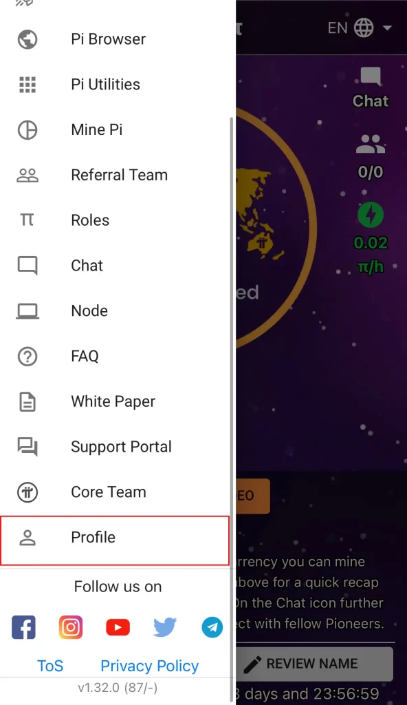 Pi Network Navigate to your profile