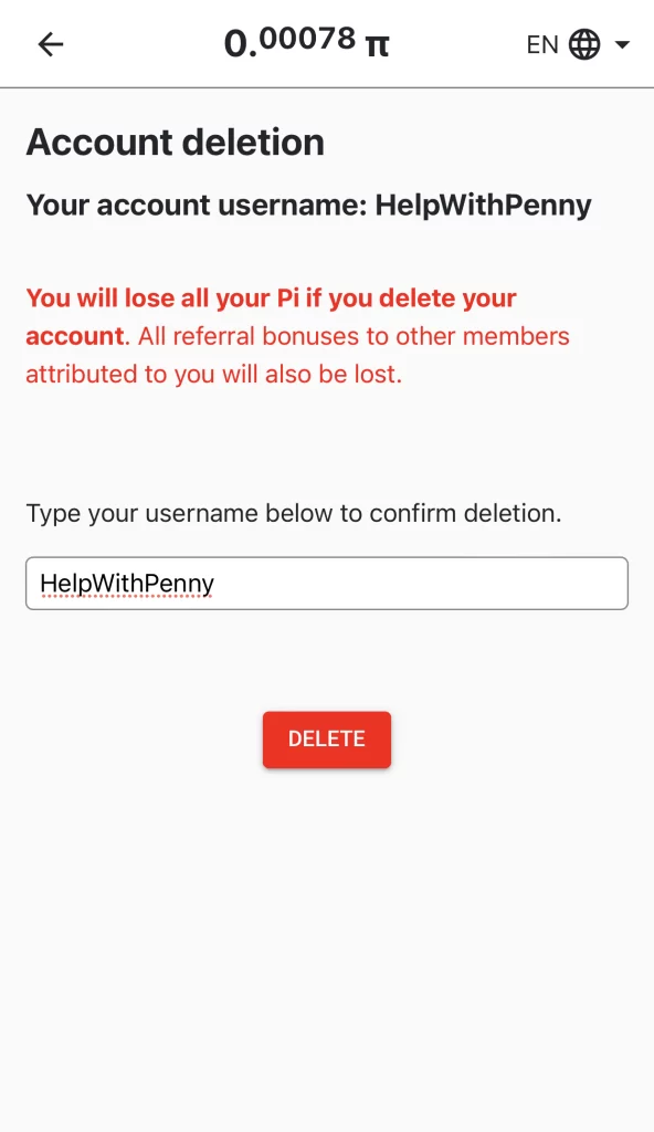 Pi Network confirm your decision to delete Pi Network account