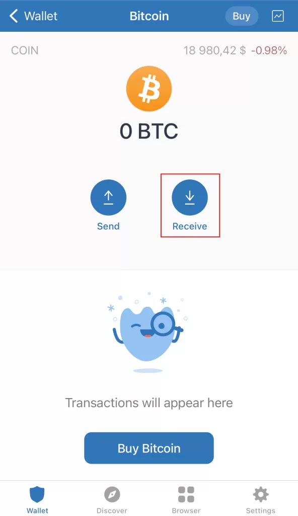 Trust Wallet click Receive to see address