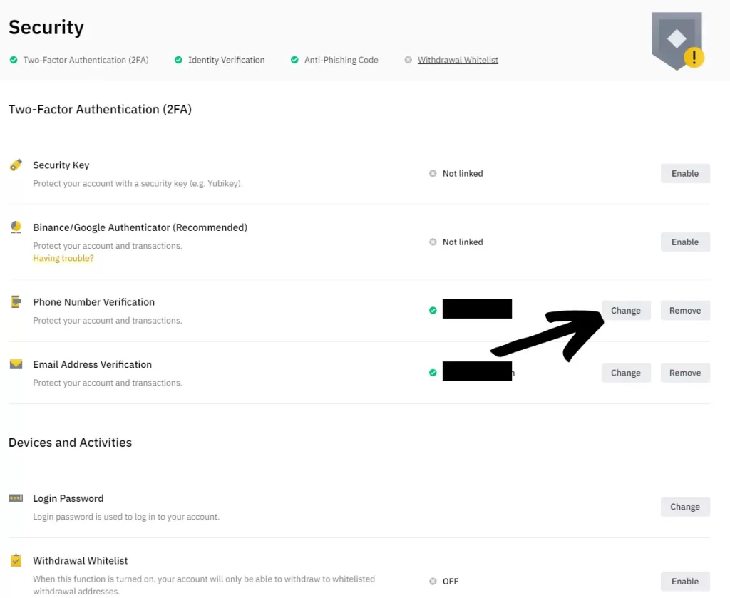 change phone number on binance