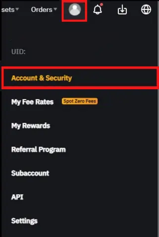 Go to Account and Security settings in Bybit