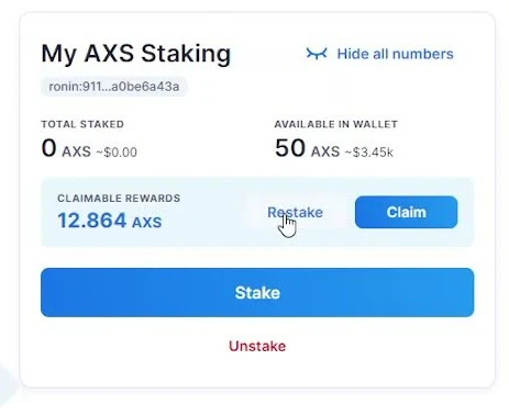 How to Stake AXS in Ronin Wallet