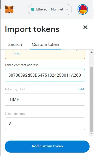 Import TIME to MetaMask