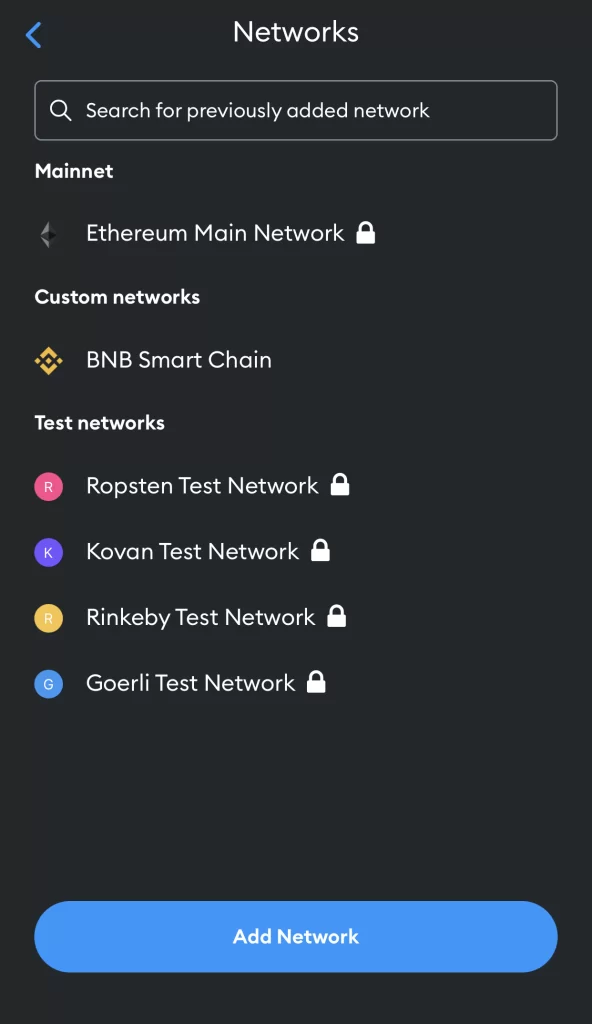 Add new network to MetaMask mobile