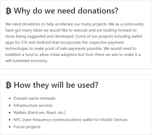 BitcoinZ community donation usage