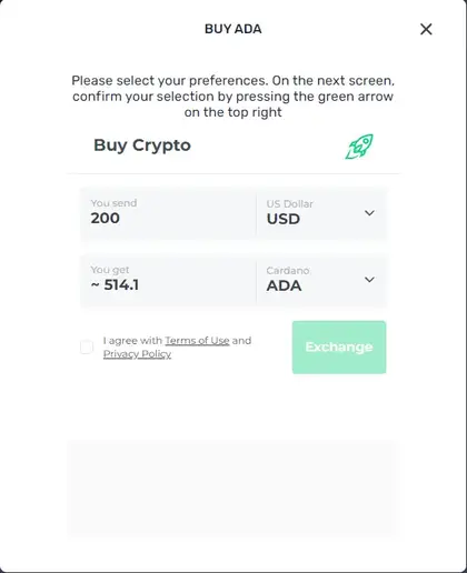 Buy ADA in Yoroi wallet