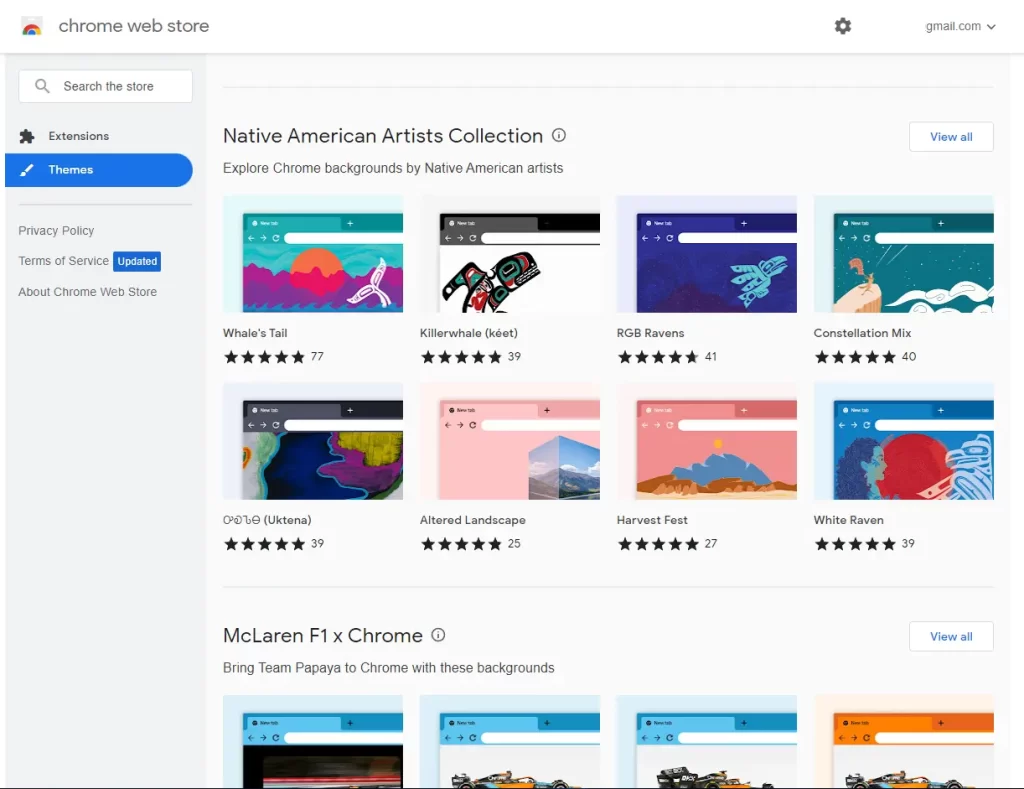 Download a theme from web store to brave