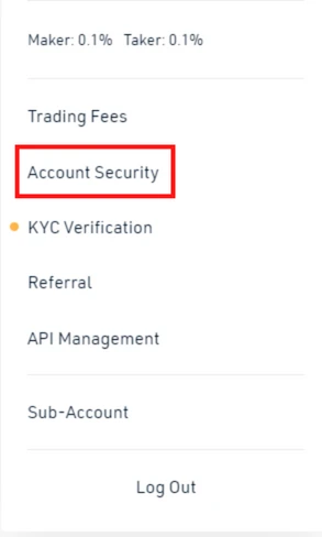Go to account security in KuCoin
