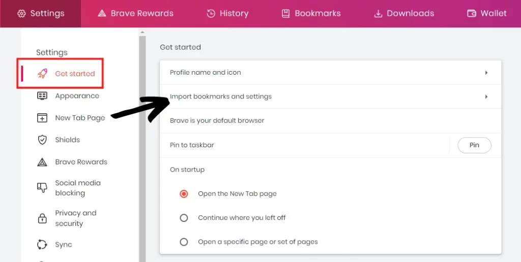 Import bookmarks and settings to brave