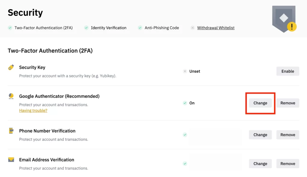 Reset google authenticator on binance with access to account