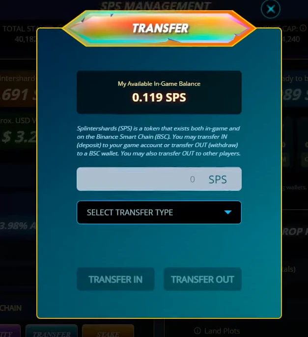 Transfer in or out your SPS balance