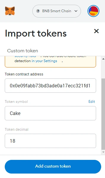 add CAKE token to Metamask