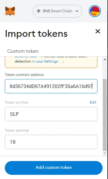add slp to metamask as a custom token