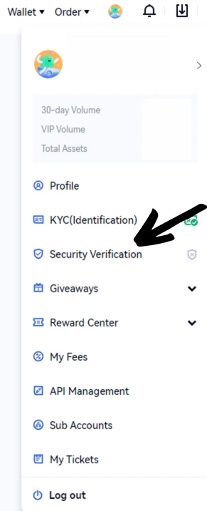 go to security verification setting on gate.io