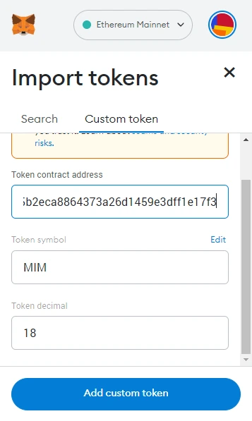 import mim as a custom token to metamask