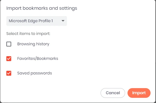 select what data you want to import to brave