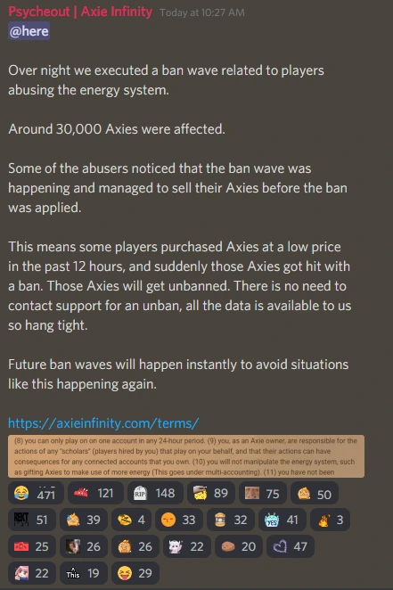Axie Infinity ban wave