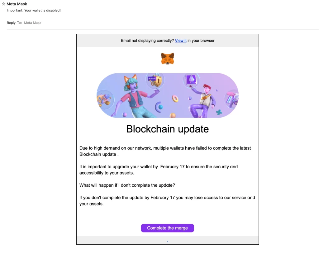 MetaMask crypto email scam