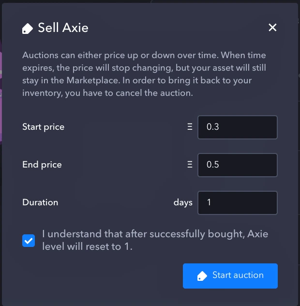 Sell Axies in auction