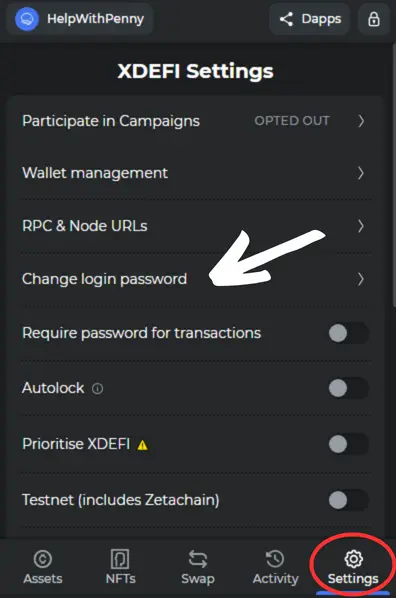 Change XDEFI password