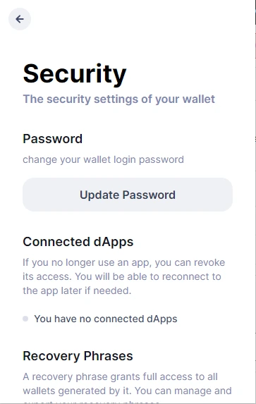 Update password in suiet wallet