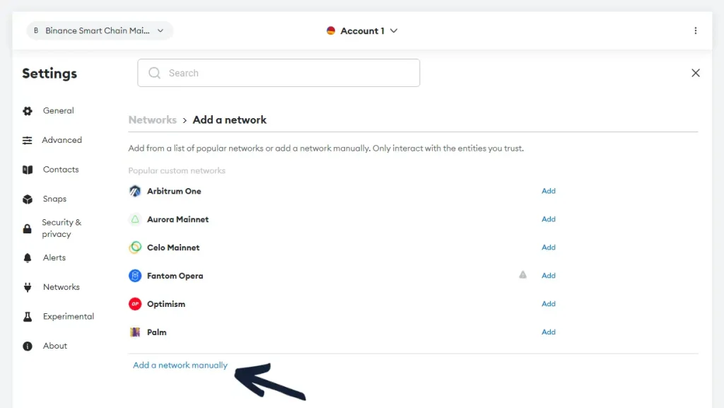 Add a network manually in MetaMask